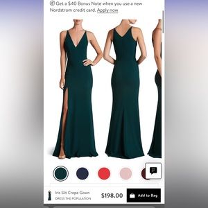 Iris Slit Crepe Gown - Emerald Green Long Formal Gown - Dress The Population